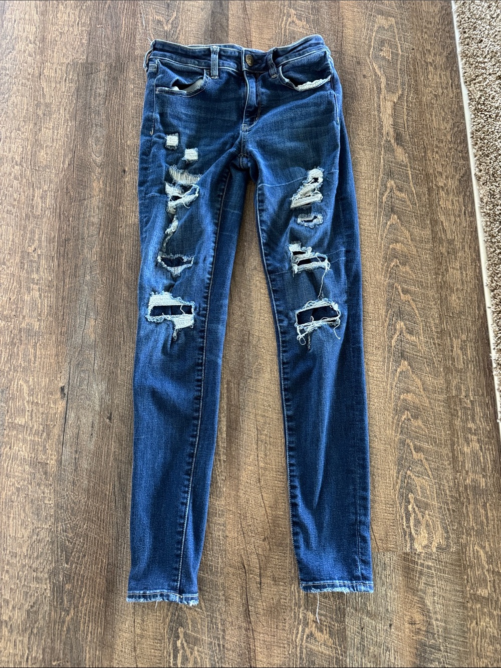 American Eagle Outfitters Dark Blue Ripped Skinny Jeans